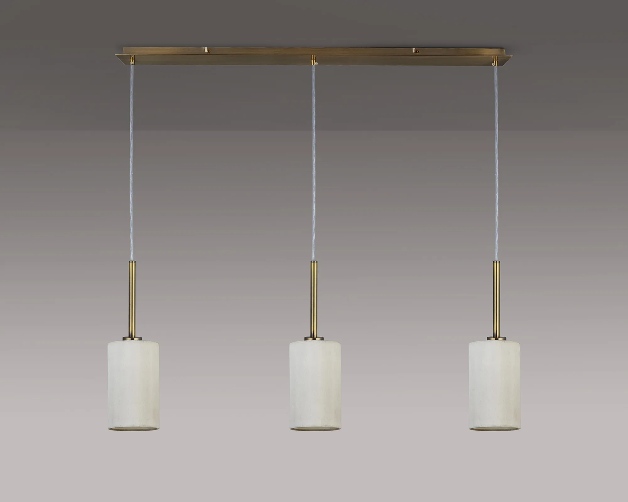 Baymont 12cm Shade 3 Light Pendant Antique Brass, White DK0775  Deco Baymont AB WH